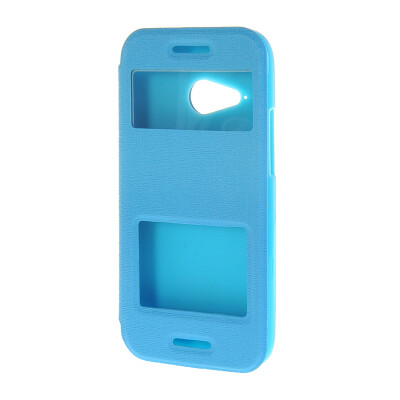 

MOONCASE Side Flip Hard board Slim Leather Bracket Window Case Cover for HTC One Mini 2 M8 Mini Blue