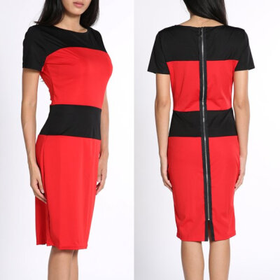 

New Elegant Ladies Patchwork Color Block Stripe Bodycon Dress