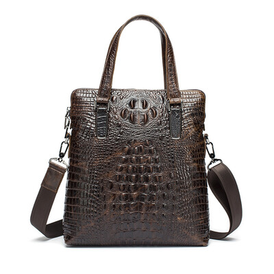 

PKoune® Fashion crocodile embossed men bag genuine leather briefcase high quality business bag men purses messenger bag