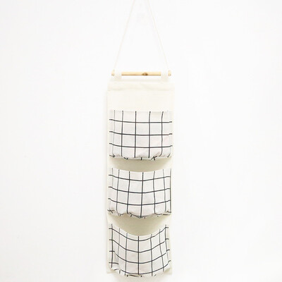 

Shouyou cotton&linen waterproof storage hanging bag hanging multi-layer sling fabric door behind the debris storage bag storage bag JD-SN-64 white plaid