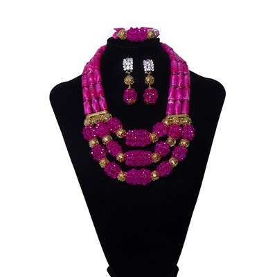 

3 Rows Red Imitation Coral Beads African Jewelry Set Nigerian Wedding Bridal Beads African Crystal Beads Jewelry Set Necklace