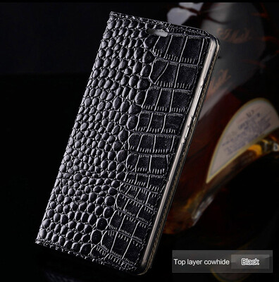 

Genuine Leather flip Case For iPhone 6 7 8 Plus X Crocodile Flat Texture phone cover