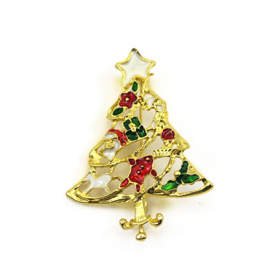 

Vanker Xmas Christmas Gift Santa Claus Shirt Decor Alloy Gold-plated Brooch Pin Gold Tree Style