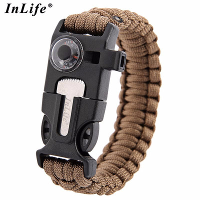 

Inlife Multifunctional Whistle Flint Thermometer Knitted Survival Bracelet