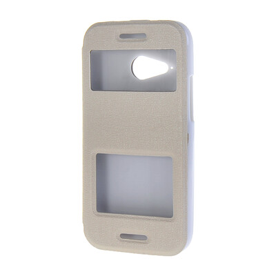 

MOONCASE Сторона Флип жесткий борт тонкий кожаный кронштейн Окно чехол для HTC One Mini 2 M8 Mini белый