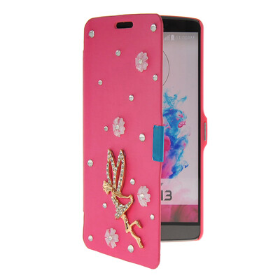 

MOONCASE Bling Rhinestone Crystal Ultre Slim Leather Side Flip Wallet Shell Back ЧЕХОЛ ДЛЯ LG G3 Hot pink