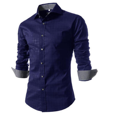 

Zogaa New Men's Shirt Fashion Printing Grid Long Sleeve