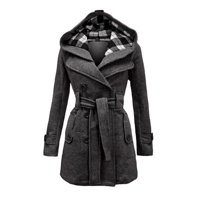 

CT&HF Women Double-breasted Cotton Long Coats Winter Outerwear Women's Hoodie
