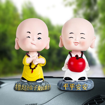 

Guangyin handmade car ornaments car accessories creative inspirational shaking head small monk two Buddha statues car supplies refueling