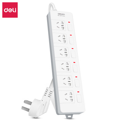 

Deli deli 3980-03 new national standard independent 6-bit combination hole 3 m anti-shock sub-control switch socket plug power strip