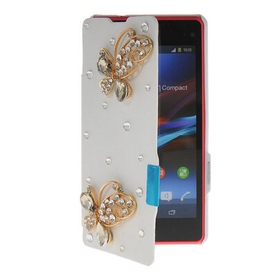 

MOONCASE Rhinestone Crystal Ultre Slim Leather Side Flip Wallet Shell Back ЧЕХОЛ ДЛЯ Sony Xperia Z1 Compact (Mini) White