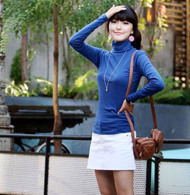 

Women Pullovers Turtleneck Long-sleeve Basic Shirt Solid Bottoming Shirt Tops