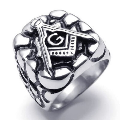 

Hpolw Mens Embossed Freemason Masonic 316L Stainless Steel Ring, Black Silver