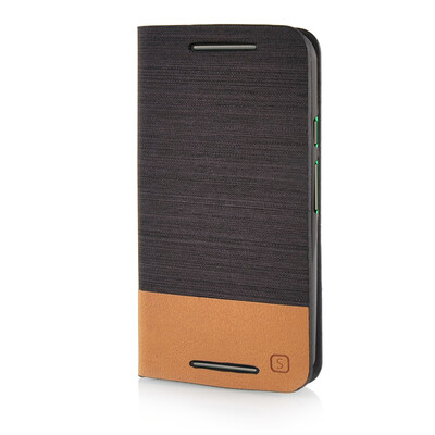 

MOONCASE Canvas Design Leather Side Flip Wallet Pouch Stand Shell Back ЧЕХОЛ ДЛЯ Motorola Moto G2 Coffee
