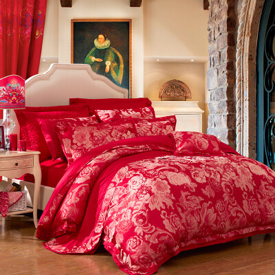 

Jingdong Supermarket] Fu Anna home textiles bedding high-grade jacquard four-piece Casablanca 1.5 m bed for (203 * 229cm) red