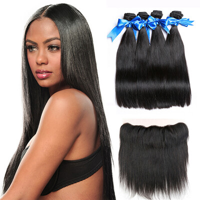 

WYF Peruvian Virgin Hair Straight Hair 4 Bundles with Frontal 100 Unprocessed Human Hair