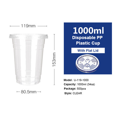 

OTOR 34oz Clear Plastic Cups Fruit Salad Water Cup with Lids Disposable Tumblers Outdoor Travel Birthday Party Supply 500pcs