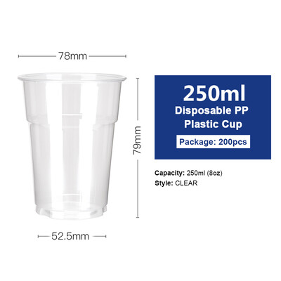 

OTOR Wholesale 250ml Clear Disposable Party Birthday Plastic Cup Beer Tea Iced Coffee Cup BPA-Free Durable Stackable 200pcs