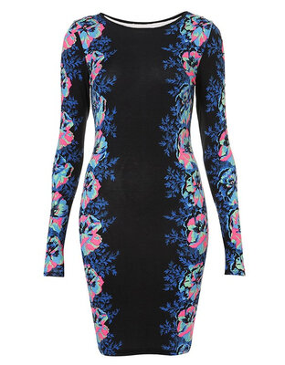 

New Women's Celeb Style Flower Print Long Sleeve Ladies Party Evening Dress