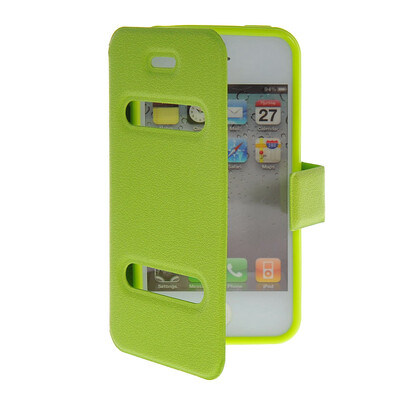 

MOONCASE View Window Leather Side Flip Pouch Stand Shell Back Case Cover for Apple iPhone 4 / 4S Green