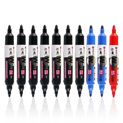 

AUCS double-headed whiteboard pen easy to wipe whiteboard pen color ten loaded 7 black 2 blue 1 red