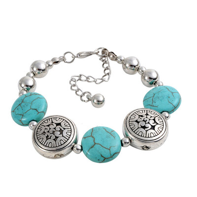 

Aiyaya Tibetan Silver Chinese Rimous Green Round Turquoise Bracelet High Quality Women Accessory