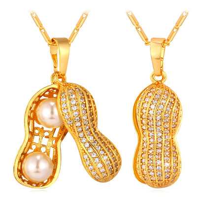 

U7 Вылепленный Арахисовое Pearl ожерелье Женщины 18K Real Gold / Platinum покрытием Циркон белый круглый жемчужина оптовой продажи ювелирных изделий