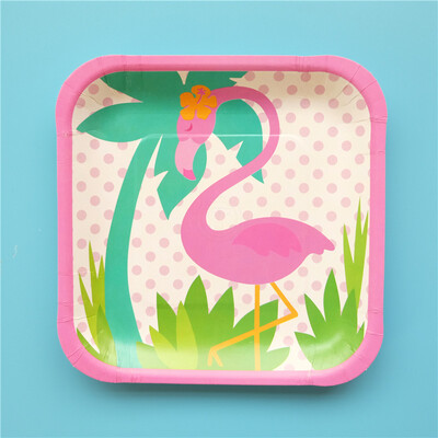 

FANLUS 7 inch Disposable Dinnerware Flamingo Round&Square Paper Plates Cups Party birthday Supplies 8 count