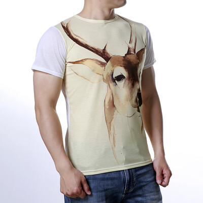

Mens Short Sleeve Animal Deer Print Comfort Fitness Tees