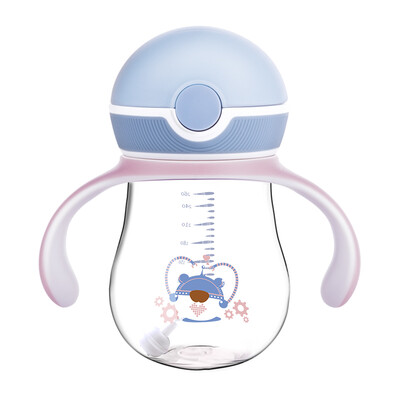 

Little white bear child cup baby straw cup with handle 260ML blue 09733
