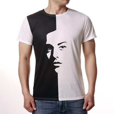 

Mens Contrast Color Short Sleeve Round Neck Printed T-Shirts