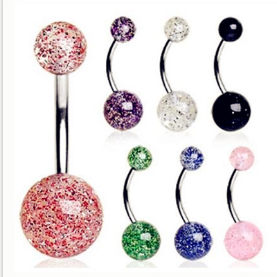 

6PC hot stainless steel acrylic ball navel ring umbilical ring perforation hip-hop girl fashion umbilical nail piercing jewelry