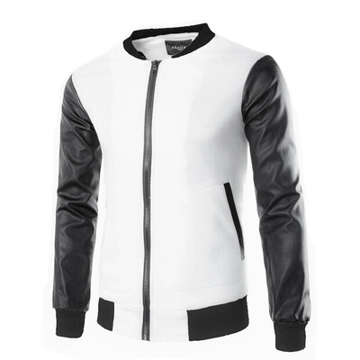 

Zogaa Mens Jacket Leather Sleeve Casual Slim