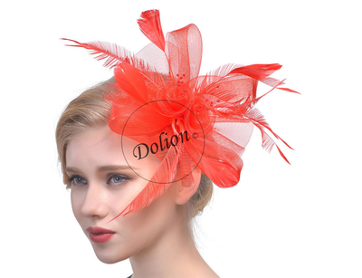 

Elegant Women Feather Fascinator Flower Veil Top Hat Headband Wedding Party