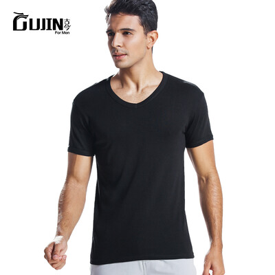 

Ancient&modern mens cotton youth mens short-sleeved T-shirt mens solid color Korean version of loose casual sports shirt t-shirt male EAGSJ52 round neck - black XL