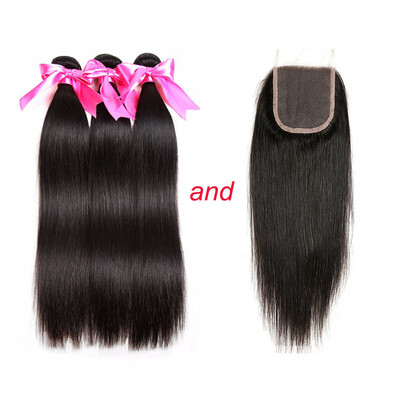 

Nig Cute Hair Brazilian Straight Human Hair 3 Bundles With Lace Closure Unprocessed 8A Brazilian Virgin Human Hair Extensions