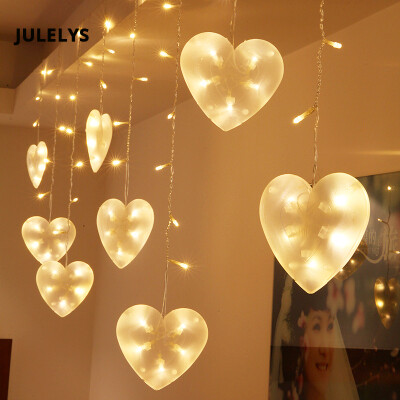 

JULELYS 3 075 120 Bulbs LED Curtain Light Heart Christmas Garland Window Outdoor LED Lights Decoration For Wedding Holiday