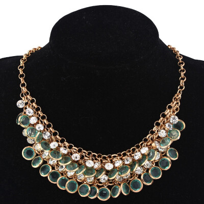 

Fashion Multi Layers Gold Plated Acrylic Beads Rhinestone Short Chain Necklace