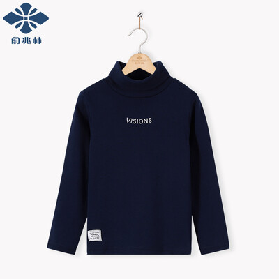 

Yu Zhaolin YUZHAOLIN childrens clothing childrens T-shirt boys long sleeve bottoming shirt high collar shirt childrens sweater spring&autumn fashion outwear embroidered letters - dark blue 90