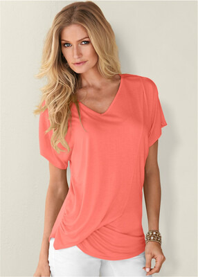 

Womens Solid Color Drapy V-Neck T-Shirt
