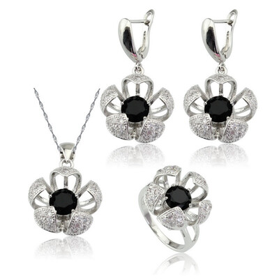 

EIOLZJ Flower Dark Blue Cubic zirconia Silver Plated Jewelry Sets for Women Four Colors Available Free Jewelry Box