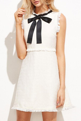 

Women Sleeveless Dress Bow Tie Fringing High Waist Homecoming Dress