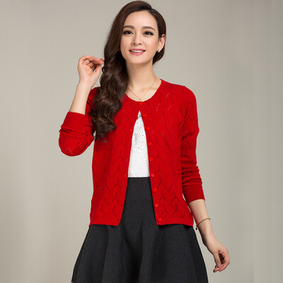 

MAOE solid color hollow hollow knit cardigan Z1102 white M