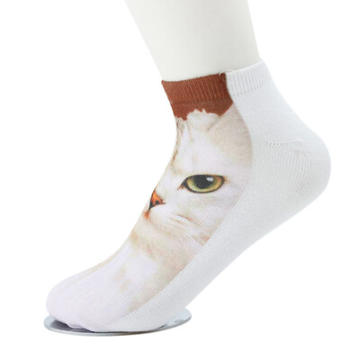 

3D Printed Unisex Mens Womens Harajuku Cute Low Cut Ankle Socks Red Brown Cat