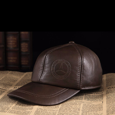 

100 Genuine Leather Baseball Cap New Mens Real Leather Cap Male Adult Solid Adjustable Army Hat Winter Warm Peaked Cap B-0572