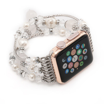 

HOYAT Luxury Women Jewelry Bracelet Strap for Apple Watch Bands 42mm Agate Gemstone Metal Steel Replacement Belt Wrist Watch Band