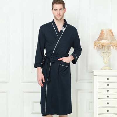 

Mens Stain Robe Bamboo Fiber Bathrobe Men  Plus size Sleepwear Modern Style Soft Embroidery Label Nightgown for Male Summer