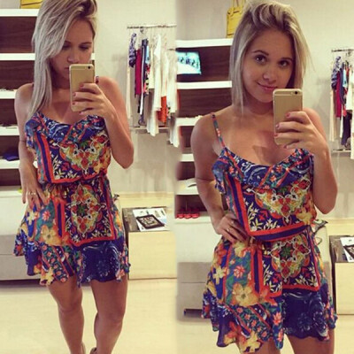 

Lovaru ™Fashion Designs Dresses 2015 Navy blue spaghetti strap sexy a-line dress vestido de festa casual printed mini dress