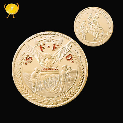 

St Florian Patron Saint Firefighters Fire Rescue Commemorative Challenge gold Coin Collectible Gift