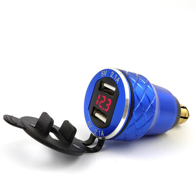 

Aluminum Alloy Metal Blue Shell CNC Motorcycle Dual USB Charger 42A Voltmeter for DIN Hella Socket for BMW Motorcycle 12-24V